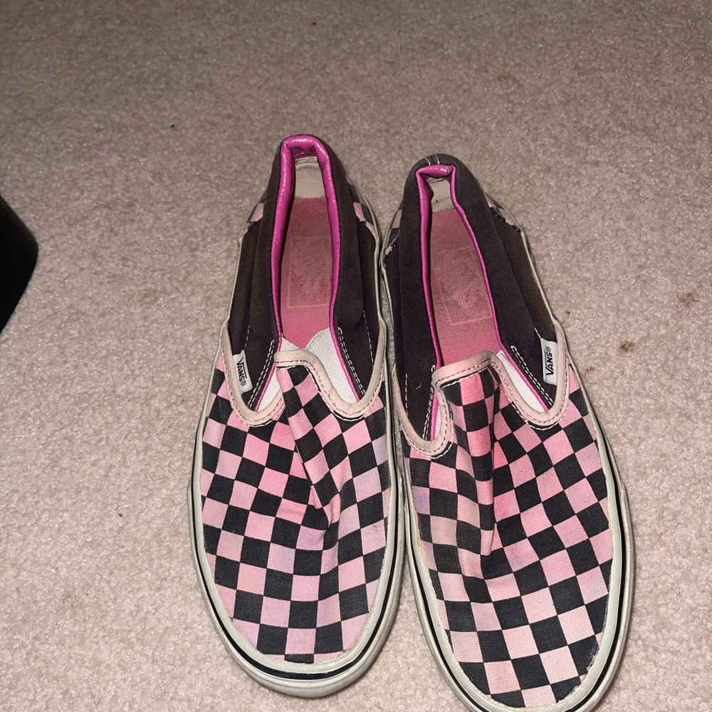 Vans Pink and Black Checkered Slip-On Sneakers